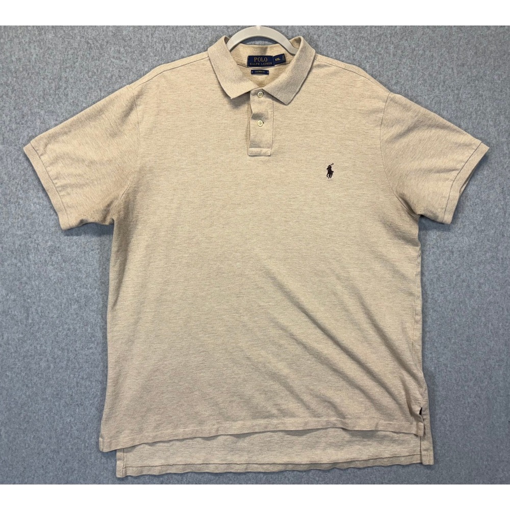Polo Ralph Lauren Mens XXL Custom Fit Polo Shirt Tan Beige Short Sleeve Pique